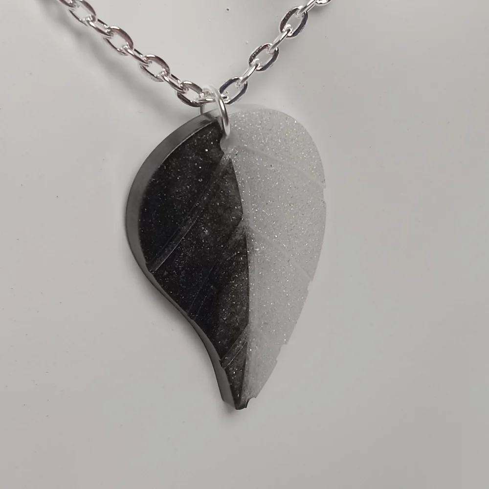 Elegant Black and White Leaf Pendant Necklace